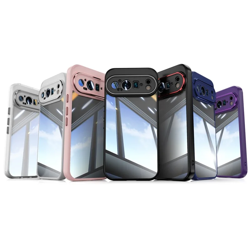 For Google Pixel 9 Pro XL Case Metal Buttons TPU + Acrylic Airbag Protective Cover - Pink