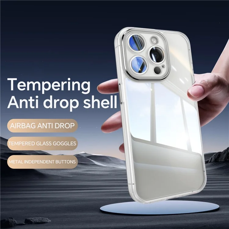 Funda para iPhone 12 Pro de 6.1 pulgadas de grosor resistente a los golpes con carcasa de TPU + acrílico y película de lente - Blanco transparente