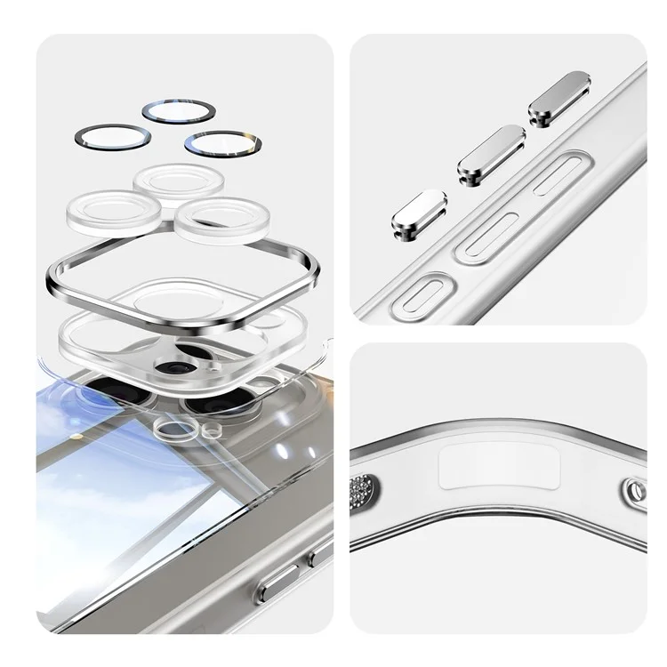 Funda para iPhone 12 Pro de 6.1 pulgadas de grosor resistente a los golpes con carcasa de TPU + acrílico y película de lente - Blanco transparente