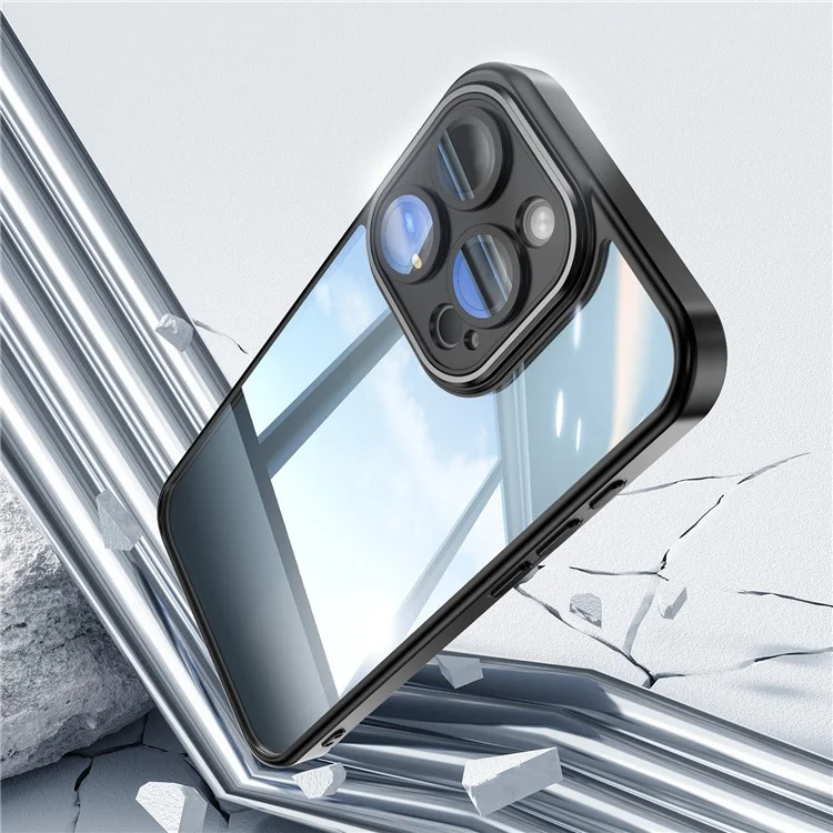 Pour iPhone 12 Pro Max Protection de la caméra Boutons métalliques TPU + Coque de téléphone à épreuve des chocs en acrylique - Noir