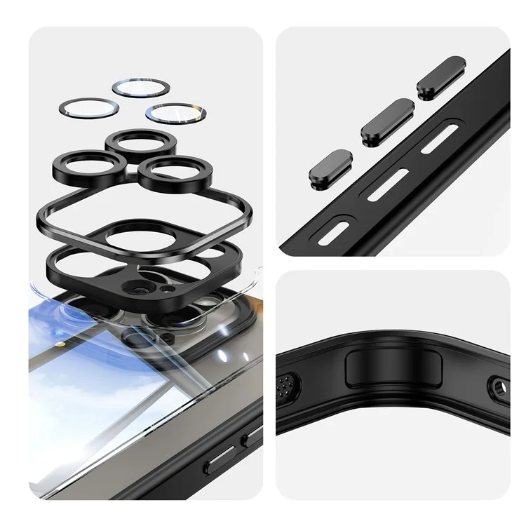 Pour iPhone 12 Pro Max Protection de la caméra Boutons métalliques TPU + Coque de téléphone à épreuve des chocs en acrylique - Noir
