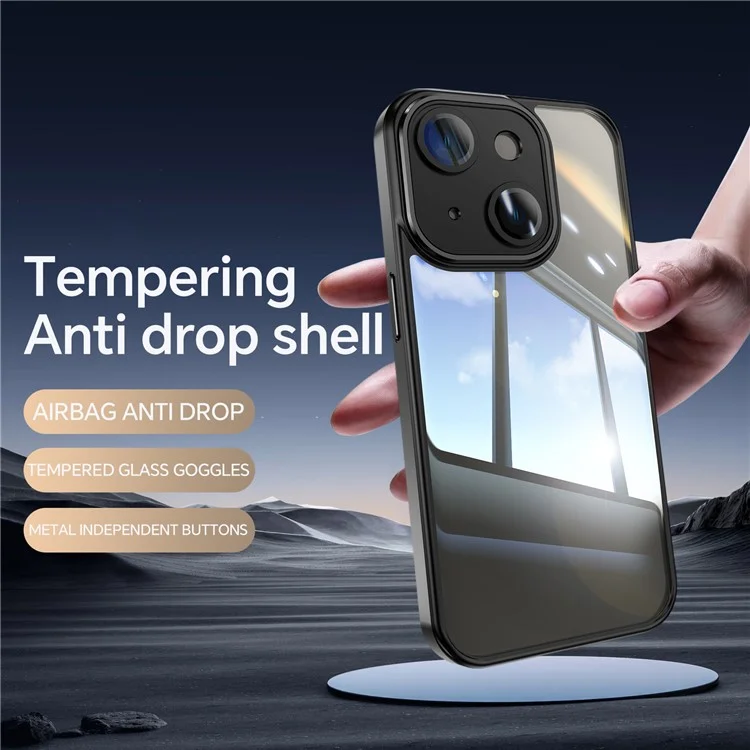 For iPhone 13 6.1 inch Case TPU + Acrylic Airbag Shockproof Built-in Lens Film Phone Cover - Black