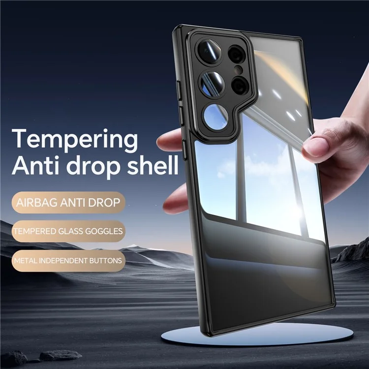 For Samsung Galaxy S23 Ultra Case Drop-Proof TPU + Acrylic Phone Cover Integrated Lens Film - Black
