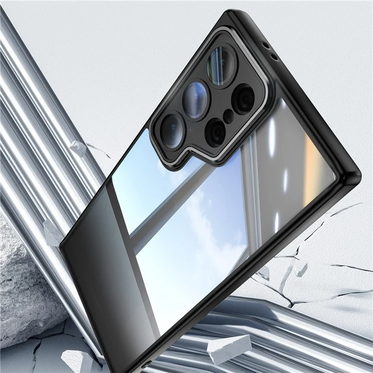 For Samsung Galaxy S23 Ultra Case Drop-Proof TPU + Acrylic Phone Cover Integrated Lens Film - Black