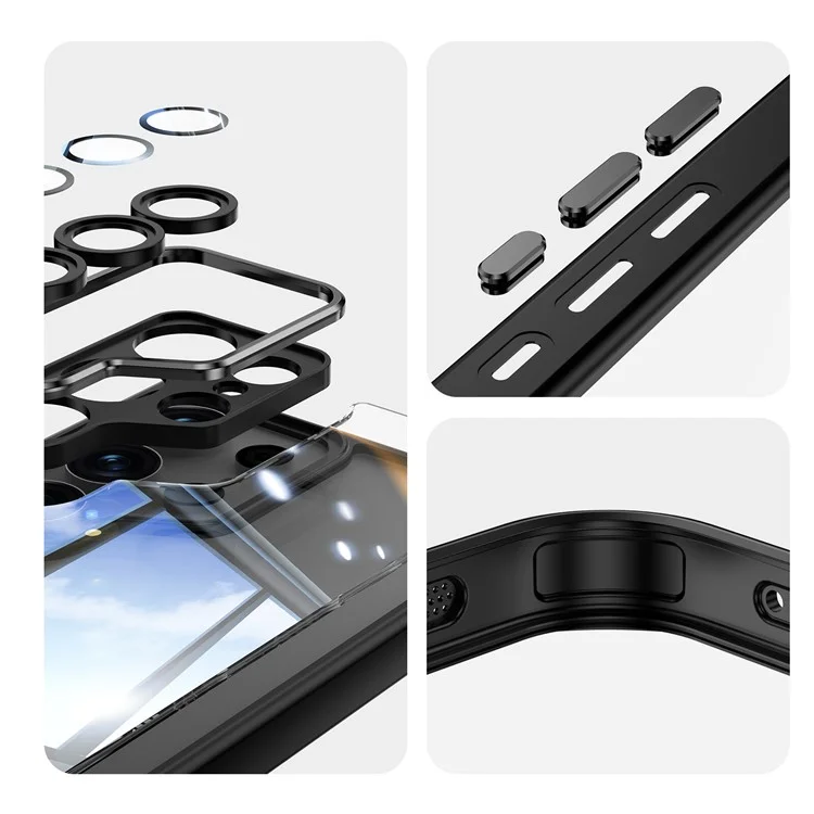 For Samsung Galaxy S23 Ultra Case Drop-Proof TPU + Acrylic Phone Cover Integrated Lens Film - Black