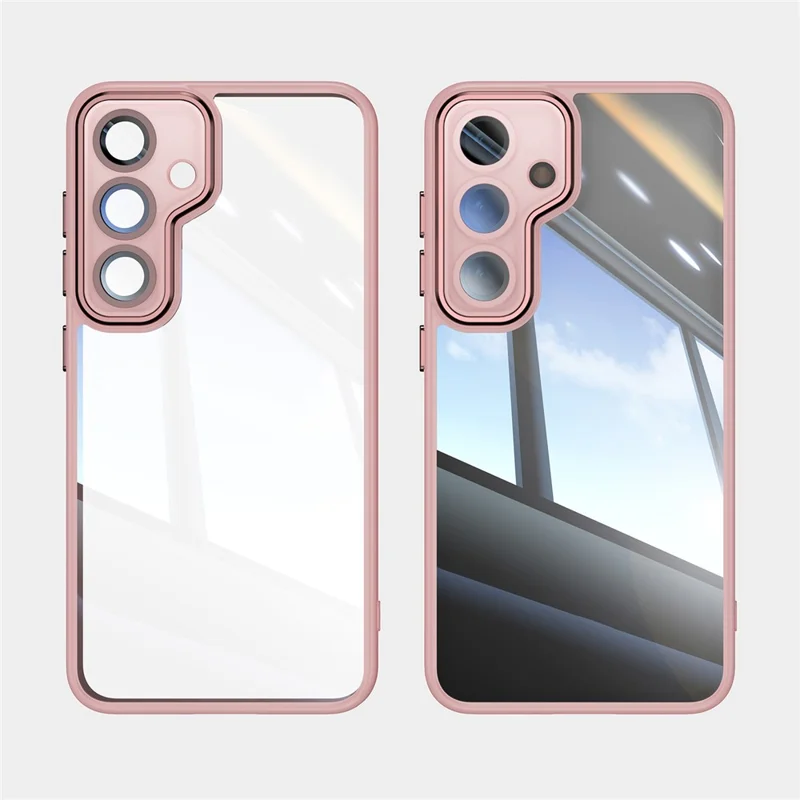 For Samsung Galaxy S24+ Case Metal Buttons Silky Touch TPU + Acrylic Airbag Protective Phone Cover - Pink