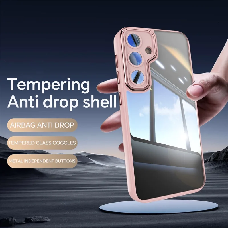 For Samsung Galaxy S24+ Case Metal Buttons Silky Touch TPU + Acrylic Airbag Protective Phone Cover - Pink