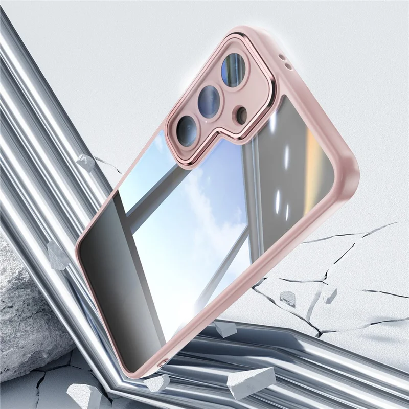 For Samsung Galaxy S24+ Case Metal Buttons Silky Touch TPU + Acrylic Airbag Protective Phone Cover - Pink