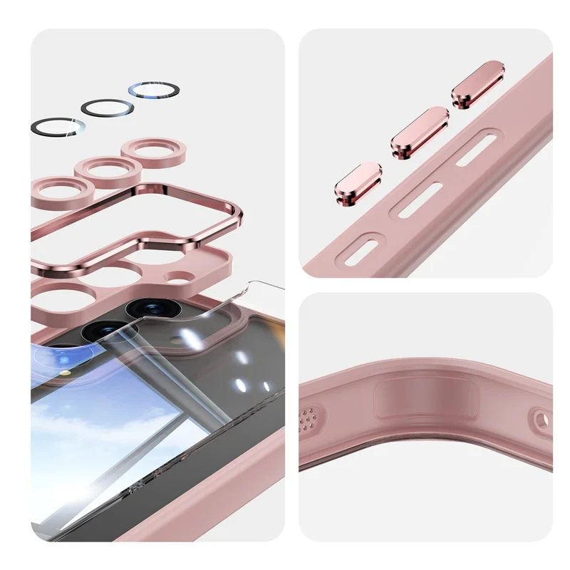 For Samsung Galaxy S24+ Case Metal Buttons Silky Touch TPU + Acrylic Airbag Protective Phone Cover - Pink