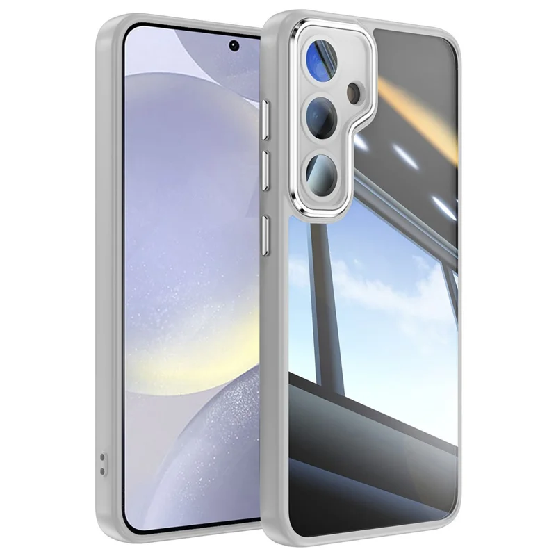 For Samsung Galaxy S24+ Case Metal Buttons Silky Touch TPU + Acrylic Airbag Protective Phone Cover - Grey