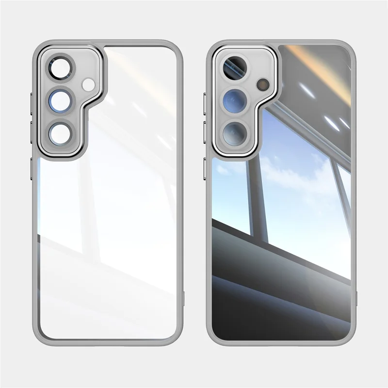 For Samsung Galaxy S24+ Case Metal Buttons Silky Touch TPU + Acrylic Airbag Protective Phone Cover - Grey