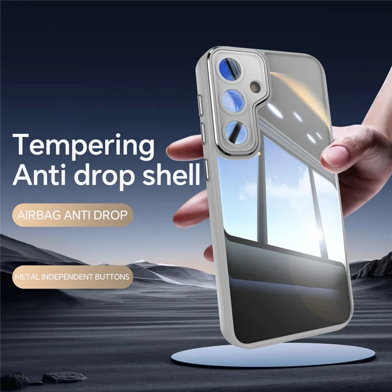 For Samsung Galaxy S24+ Case Metal Buttons Silky Touch TPU + Acrylic Airbag Protective Phone Cover - Grey