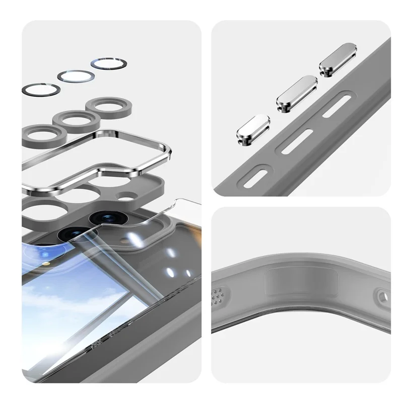 For Samsung Galaxy S24+ Case Metal Buttons Silky Touch TPU + Acrylic Airbag Protective Phone Cover - Grey