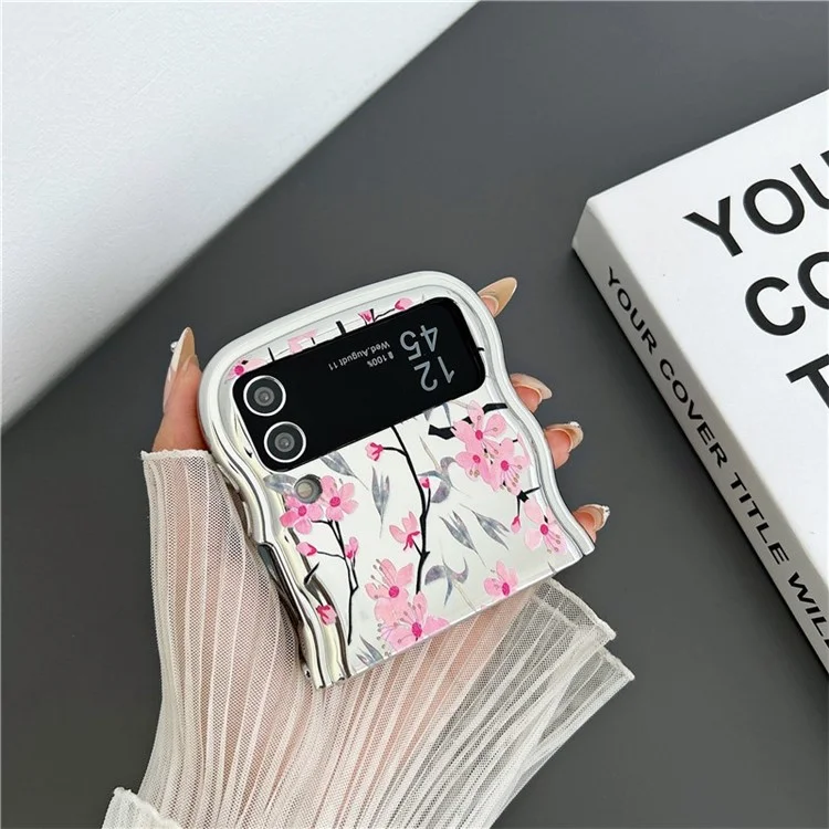 Pour Samsung Galaxy Z Flip3 5G Étui Motif Fleur Électroplaqué Bord Ondulé Étui Téléphone Souple TPU - Feuille et Fleur