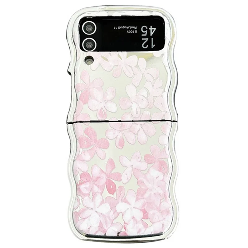For Samsung Galaxy Z Flip3 5G Case Flower Pattern Electroplated Wavy Edge Soft TPU Phone Cover - Pink Flower