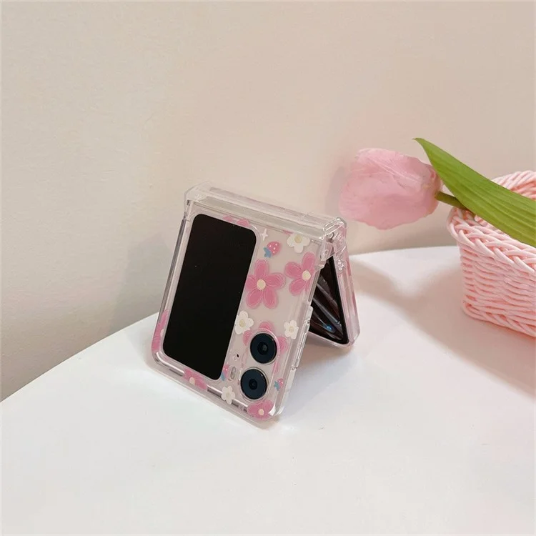 Pour Oppo Find N2 Flip 5G Étui Motif Floral Impression PC Coque de Téléphone avec Charme de Fleur Chaîne - Fleur Rose