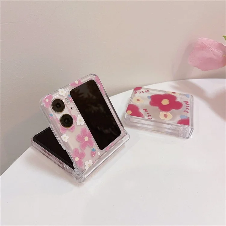 Pour Oppo Find N2 Flip 5G Étui Motif Floral Impression PC Coque de Téléphone avec Charme de Fleur Chaîne - Fleur Rose
