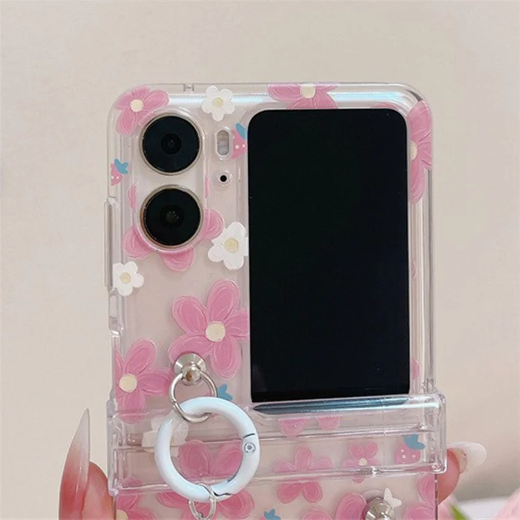 Pour Oppo Find N2 Flip 5G Étui Motif Floral Impression PC Coque de Téléphone avec Charme de Fleur Chaîne - Fleur Rose