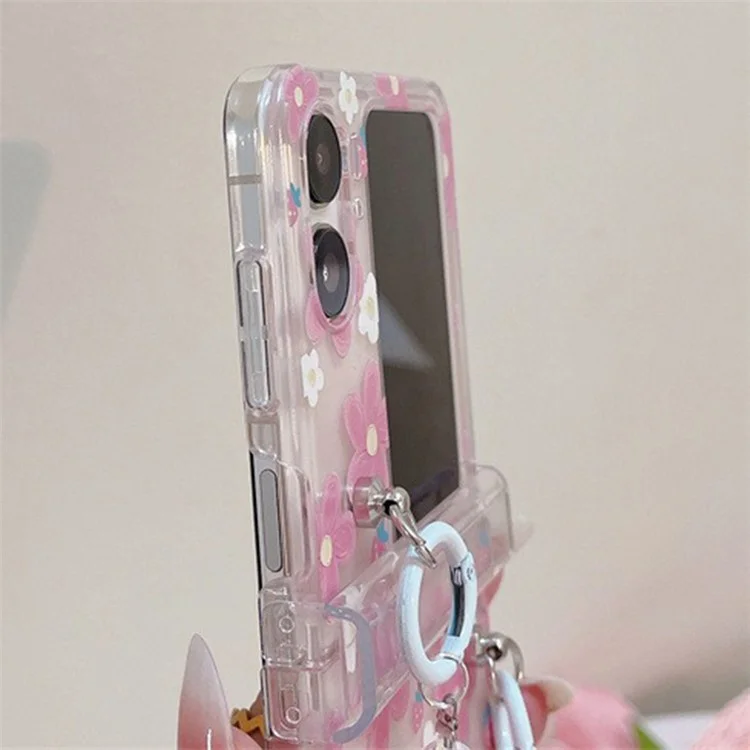 Pour Oppo Find N2 Flip 5G Étui Motif Floral Impression PC Coque de Téléphone avec Charme de Fleur Chaîne - Fleur Rose