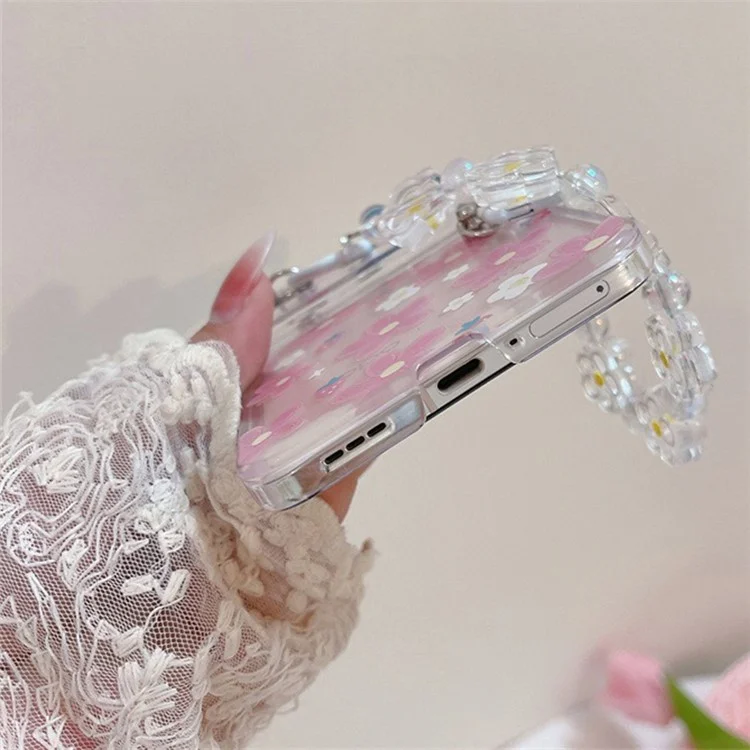 Pour Oppo Find N2 Flip 5G Étui Motif Floral Impression PC Coque de Téléphone avec Charme de Fleur Chaîne - Fleur Rose