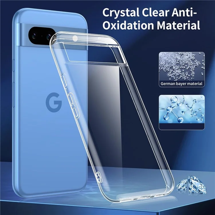 Pour étui Google Pixel 8a, étui TPU transparent avec film en verre trempé 2,5D 3 pièces