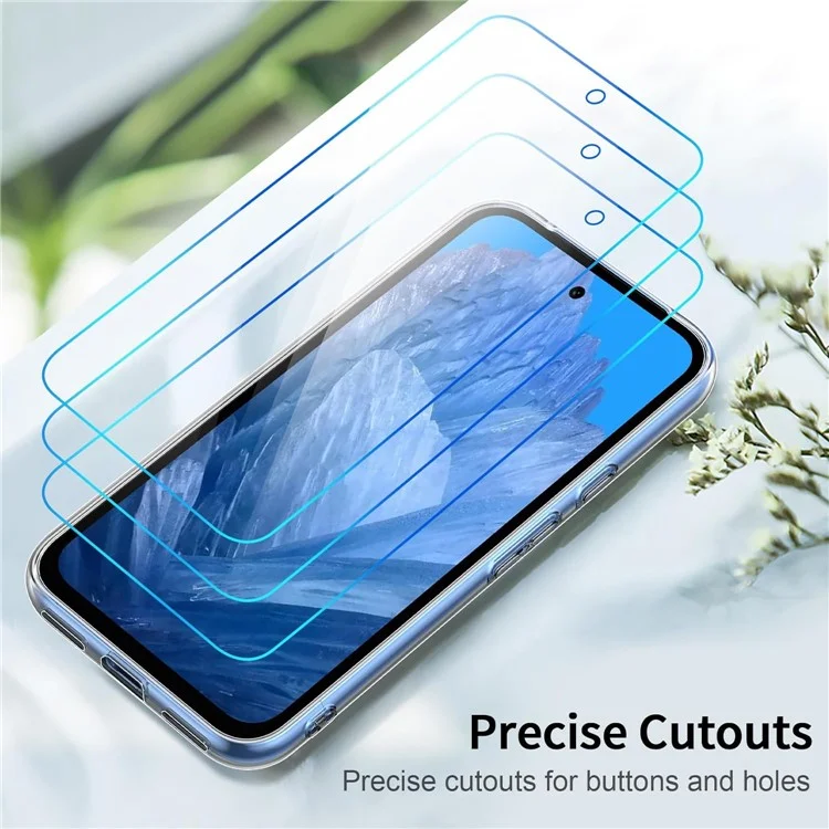 Pour étui Google Pixel 8a, étui TPU transparent avec film en verre trempé 2,5D 3 pièces