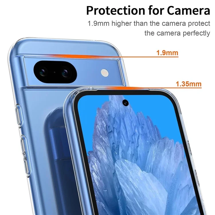 Pour étui Google Pixel 8a, étui TPU transparent avec film en verre trempé 2,5D 3 pièces