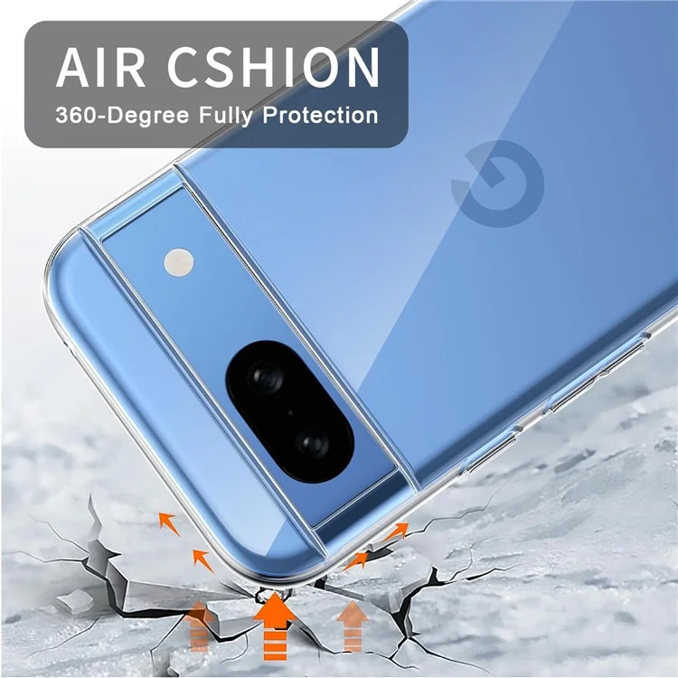 Pour étui Google Pixel 8a, étui TPU transparent avec film en verre trempé 2,5D 3 pièces