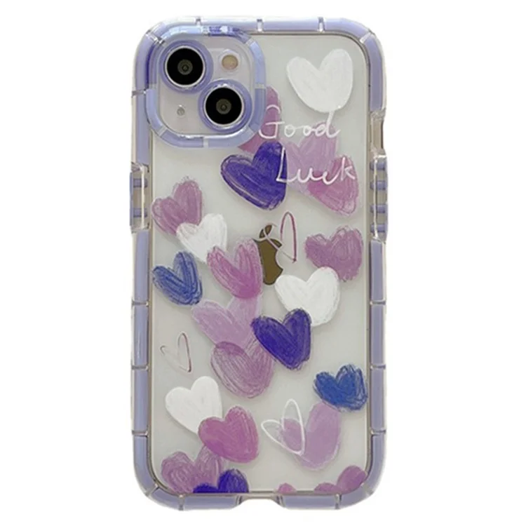 For iPhone 15 Anti-Drop TPU Cover Luminous Graffiti Heart Pattern Phone Case - Purple