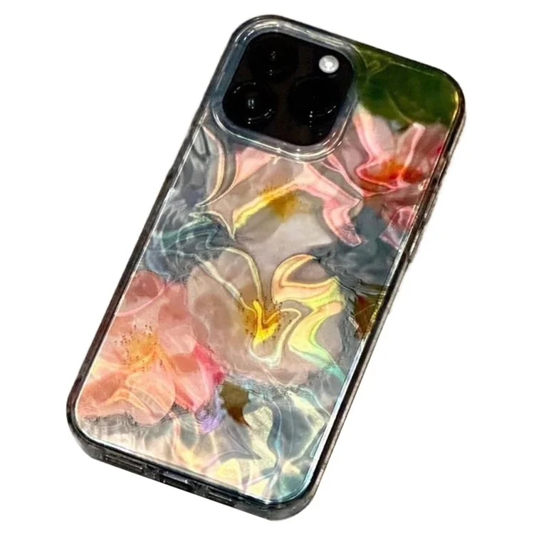 For iPhone 14 Pro Max Case Laser Water Ripple Flower Pattern PC+TPU Phone Cover