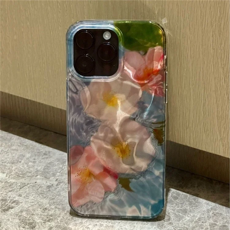 For iPhone 14 Pro Max Case Laser Water Ripple Flower Pattern PC+TPU Phone Cover