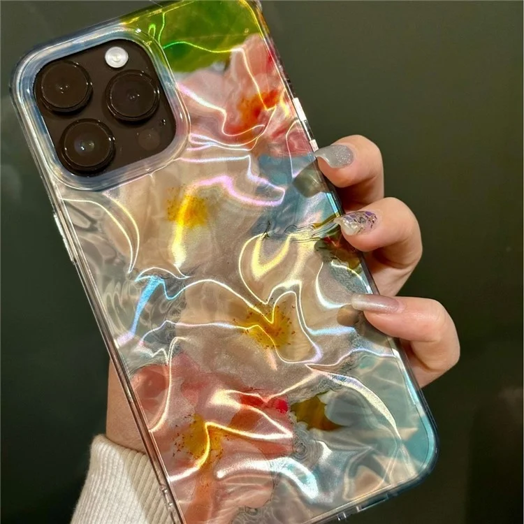 For iPhone 14 Pro Max Case Laser Water Ripple Flower Pattern PC+TPU Phone Cover