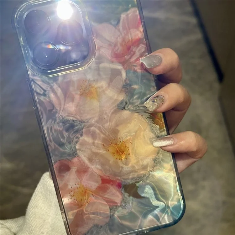 For iPhone 14 Pro Max Case Laser Water Ripple Flower Pattern PC+TPU Phone Cover