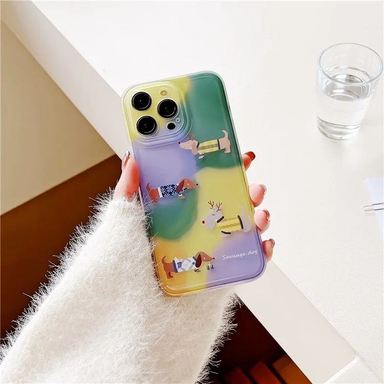 For iPhone 14 Pro Max Case Cartoon Dachshund Matte Translucent Edge Soft TPU Phone Cover