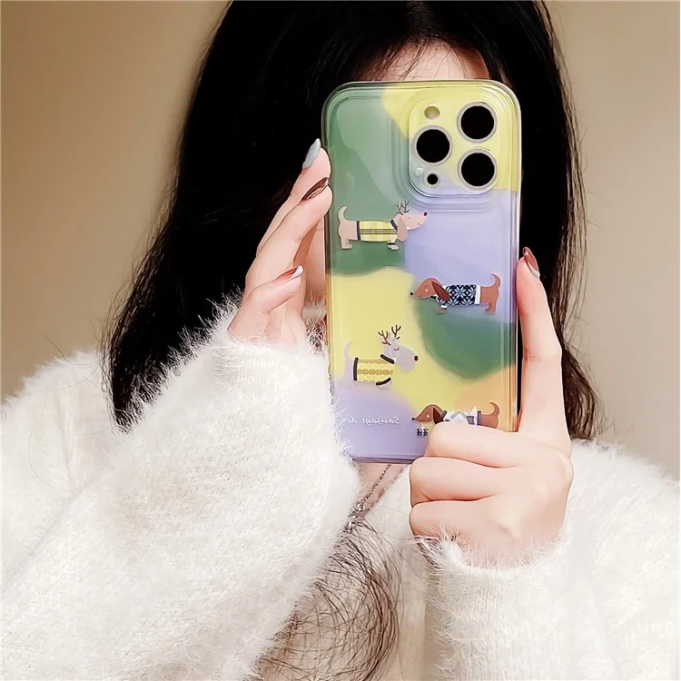 For iPhone 14 Pro Max Case Cartoon Dachshund Matte Translucent Edge Soft TPU Phone Cover