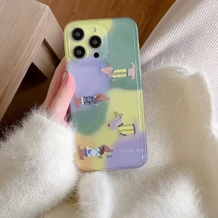 For iPhone 14 Pro Max Case Cartoon Dachshund Matte Translucent Edge Soft TPU Phone Cover
