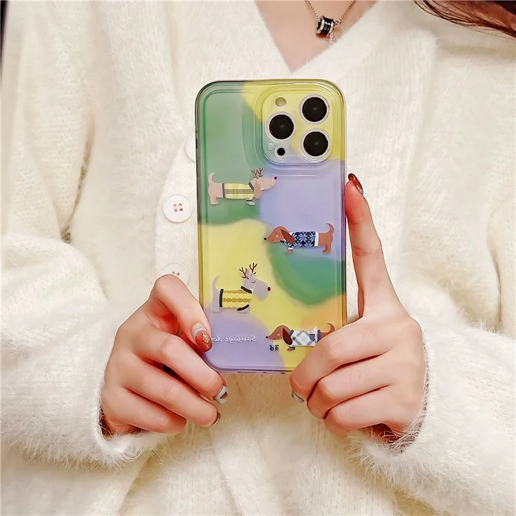 For iPhone 14 Pro Max Case Cartoon Dachshund Matte Translucent Edge Soft TPU Phone Cover