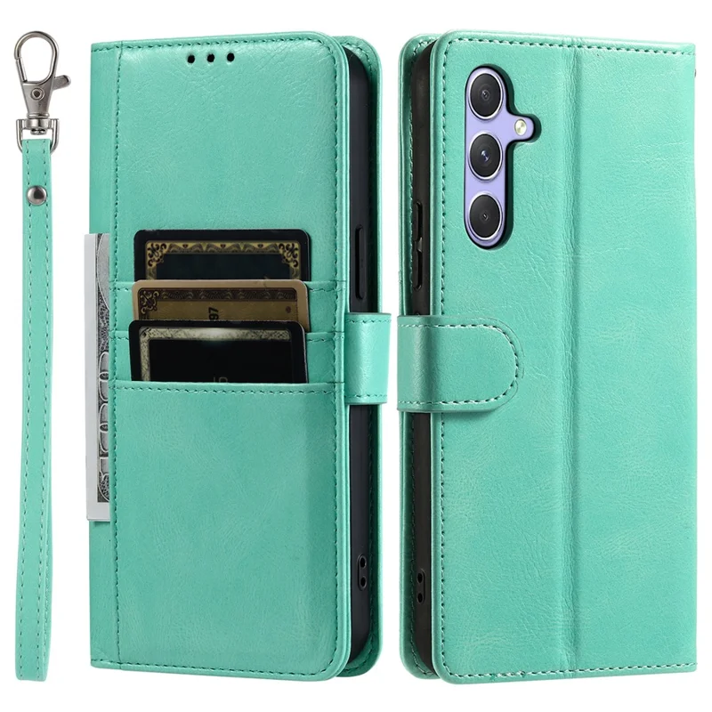 013 For Samsung Galaxy M55 5G / C55 5G / F55 5G Shockproof Case Leather Phone Cover with 6 Card Slots - Mint Green