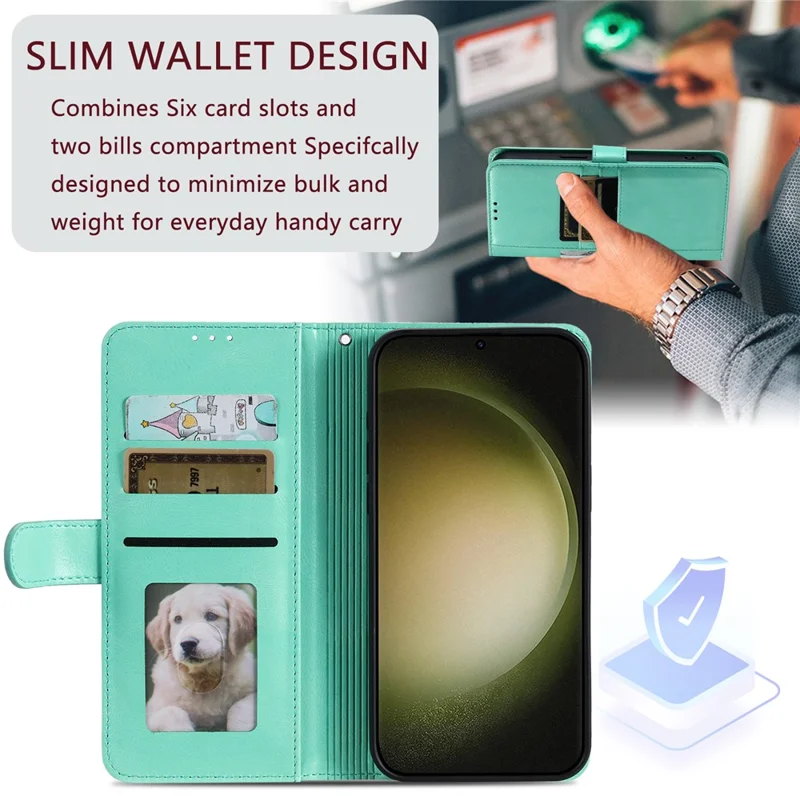 013 For Samsung Galaxy M55 5G / C55 5G / F55 5G Shockproof Case Leather Phone Cover with 6 Card Slots - Mint Green