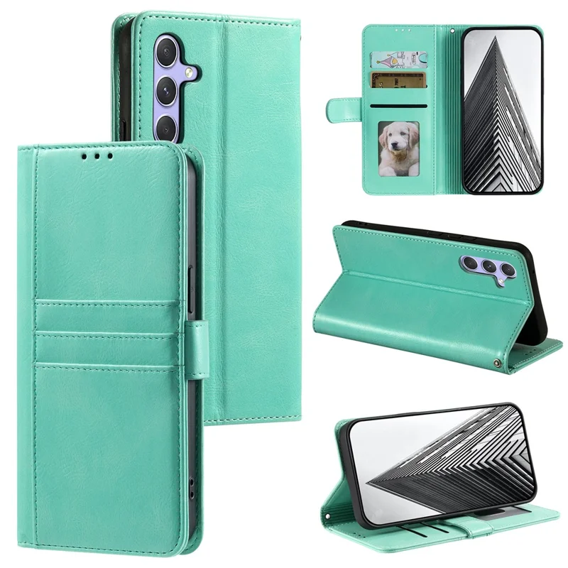 013 For Samsung Galaxy M55 5G / C55 5G / F55 5G Shockproof Case Leather Phone Cover with 6 Card Slots - Mint Green