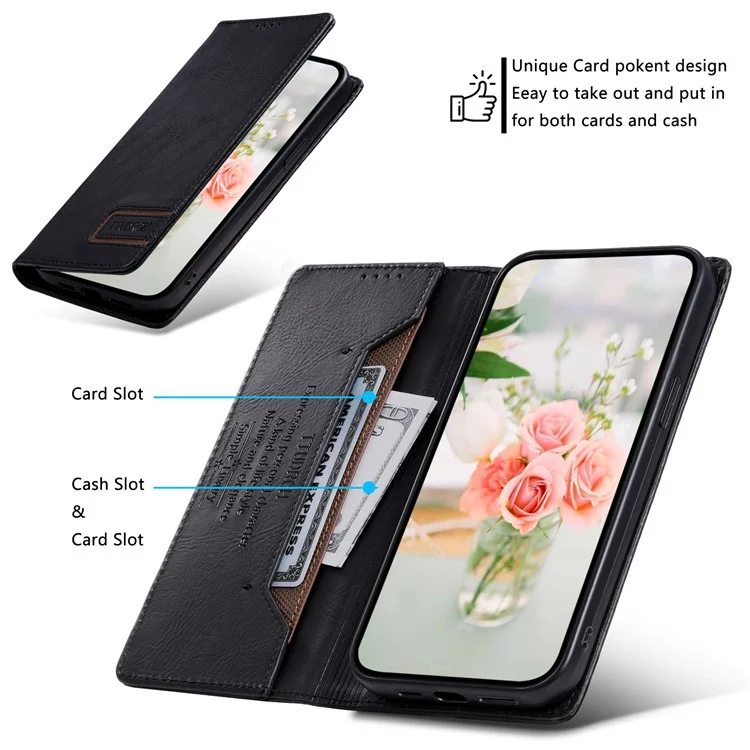 TTUDRCH Style 007 For Samsung Galaxy M55 5G / C55 5G / F55 5G Leather Wallet Case RFID Blocking Phone Cover - Black