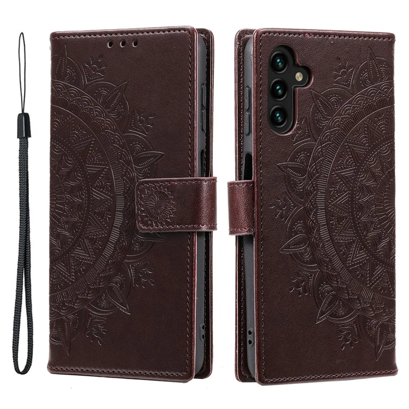 Para Samsung Galaxy M55 5G / C55 5G / F55 5G Estuches de teléfono al por mayor Funda de cartera de protección completa de cuero con correa - Marrón