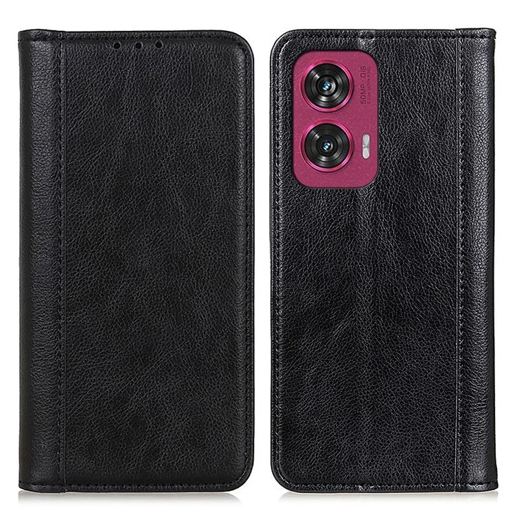 Для Motorola Edge 50 Fusion 5G оптовые чехлы для телефонов Раскол кожаный бумажник Flip Cover - Черный