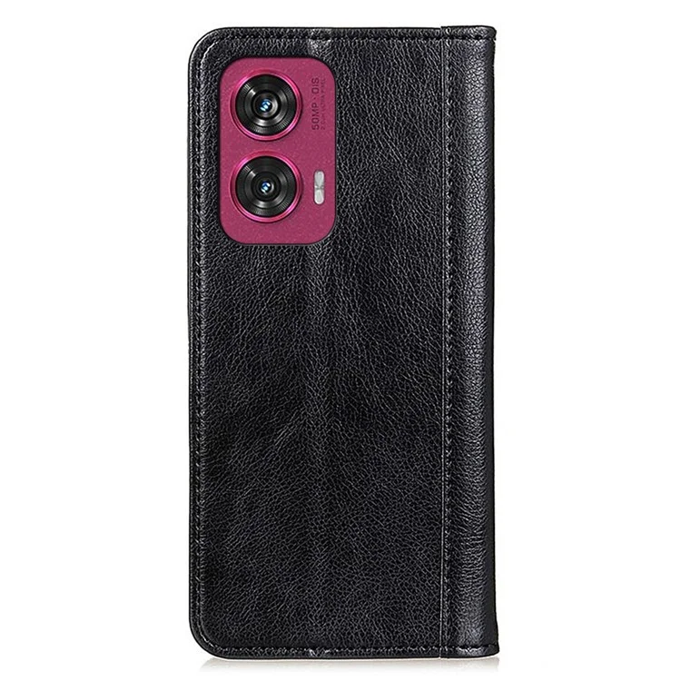 Для Motorola Edge 50 Fusion 5G оптовые чехлы для телефонов Раскол кожаный бумажник Flip Cover - Черный