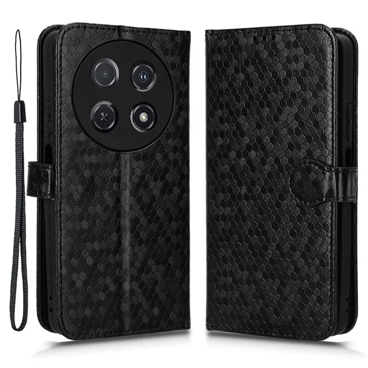 Para Huawei nova 12i 4G / Enjoy 70 Pro Capa de Carteira com Slots para Cartões e Couro Impresso com Pontos - Preto