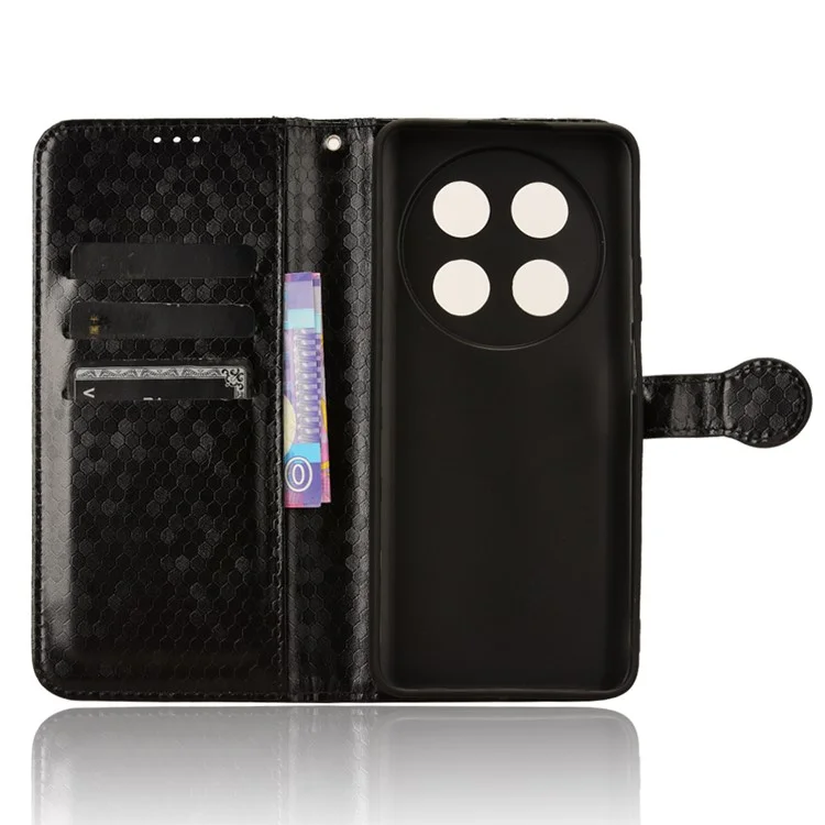 Para Huawei nova 12i 4G / Enjoy 70 Pro Capa de Carteira com Slots para Cartões e Couro Impresso com Pontos - Preto