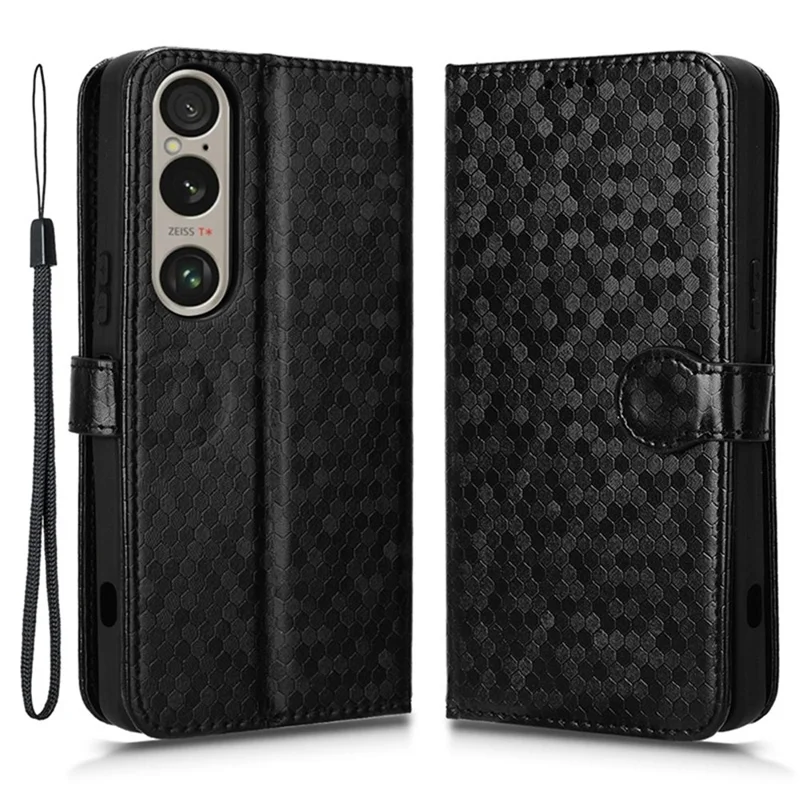 For Sony Xperia 1 VI Wallet Case Stand Leather Phone Cover Dot Imprinted - Black
