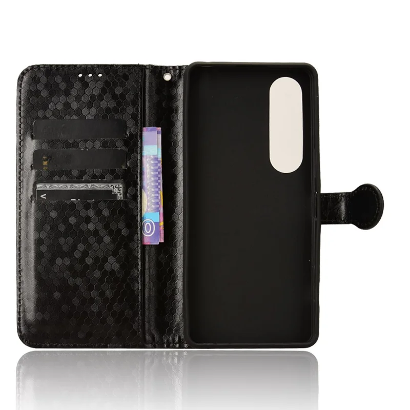 For Sony Xperia 1 VI Wallet Case Stand Leather Phone Cover Dot Imprinted - Black