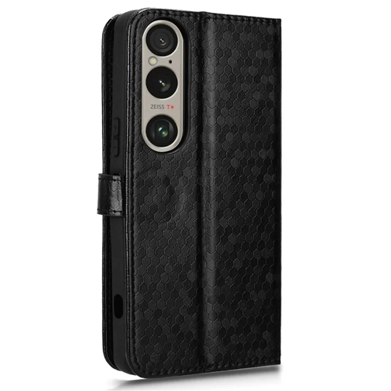 For Sony Xperia 1 VI Wallet Case Stand Leather Phone Cover Dot Imprinted - Black