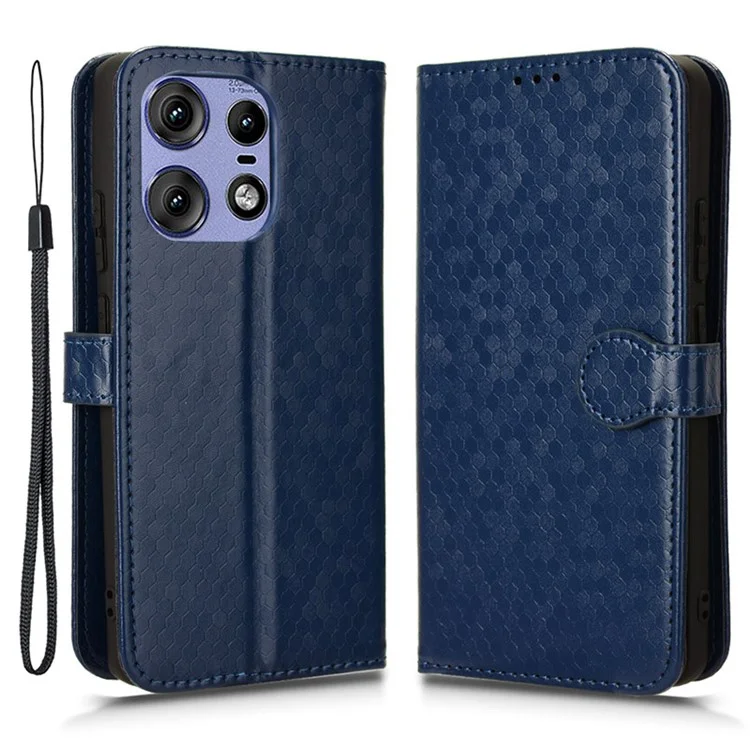 For Motorola Edge 50 Pro 5G Case Leather Card Holder Stand Phone Cover Dot Pattern Design - Dark Blue